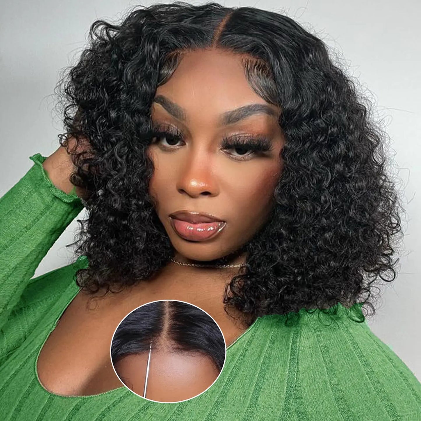 Curly Bob Wigs Human Hair 5x5 HD Lace Closure Wigs Human Hair Glueless Wigs Human Hair Pre Plucked Pre Cut with Baby Hair 180% Density Glueless Wigs for Black 12 Inch