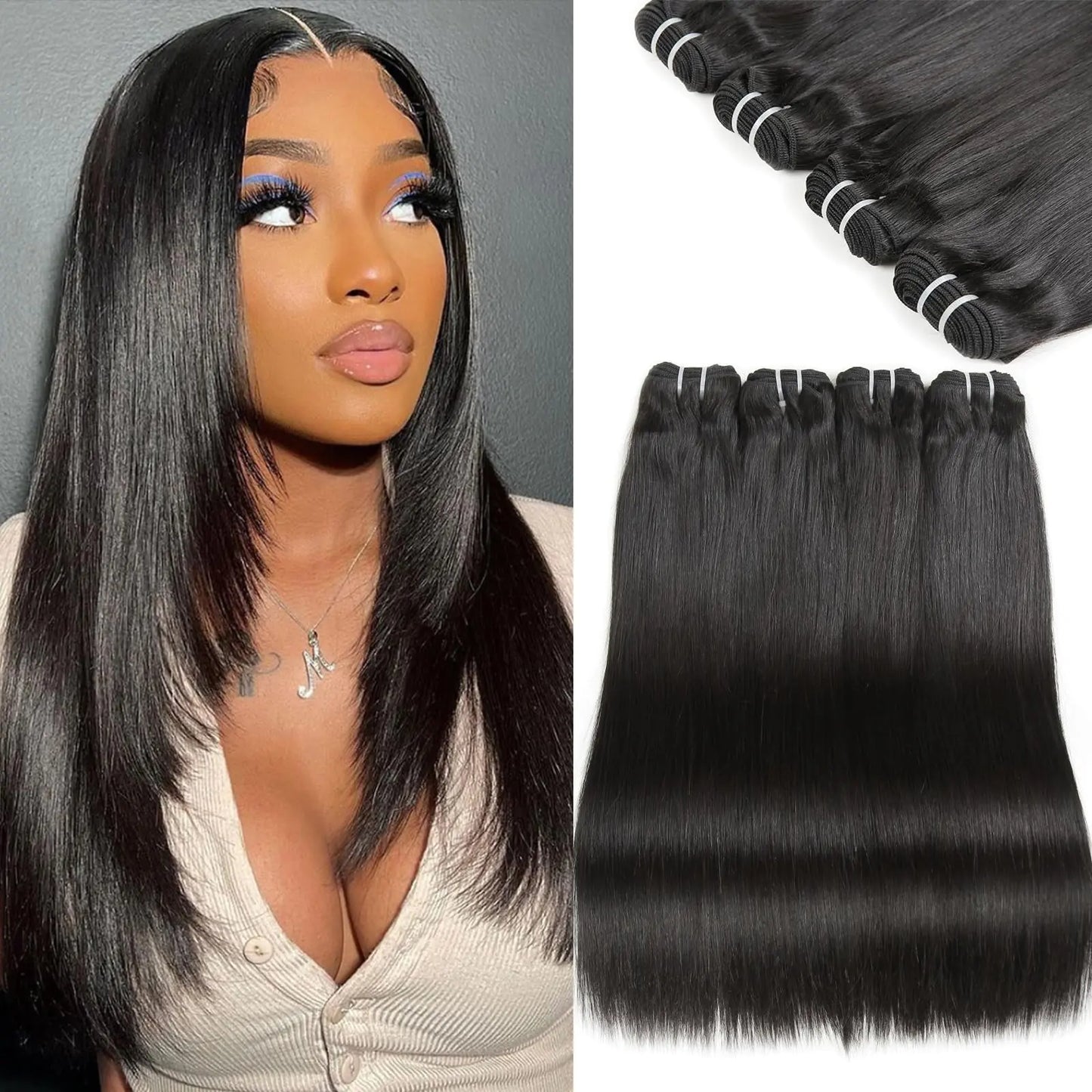 HEPAEA Straight Human Hair Bundles 4Bundles 10 12 14 16Inch Brazilian Virgin Hair 12A 100% Unprocessed Straight Hair Weave Bundles Human Hair for Women（4Bundles Human HairStraight，Black）