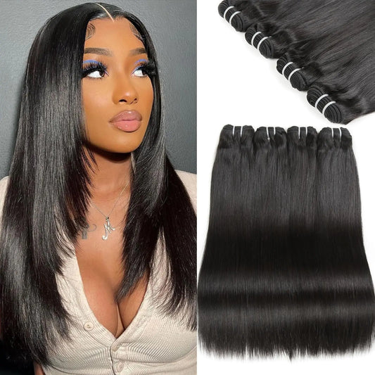 HEPAEA Straight Human Hair Bundles 4Bundles 10 12 14 16Inch Brazilian Virgin Hair 12A 100% Unprocessed Straight Hair Weave Bundles Human Hair for Women（4Bundles Human HairStraight，Black）